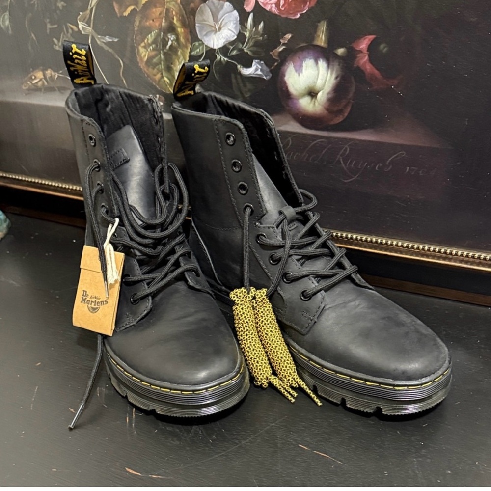 Dr. Martens - W9 Black Leather Lace Up Boots with extra laces